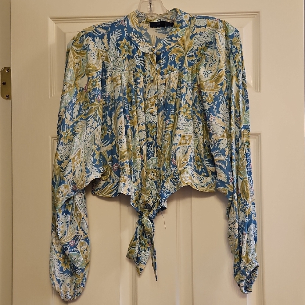 🌟RACHEL Rachel Roy Blue and Green Floral Blouse🌟